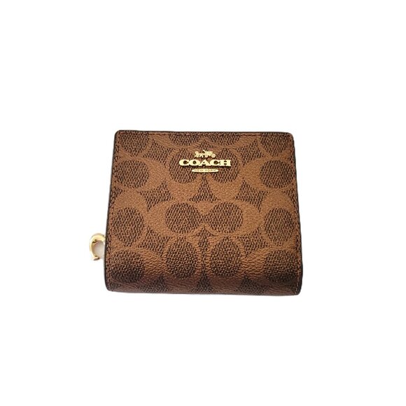 Coach CCL96 Snap Wallet Metallic Signature Small Clutch Brown Cooper - Picture 1 of 7